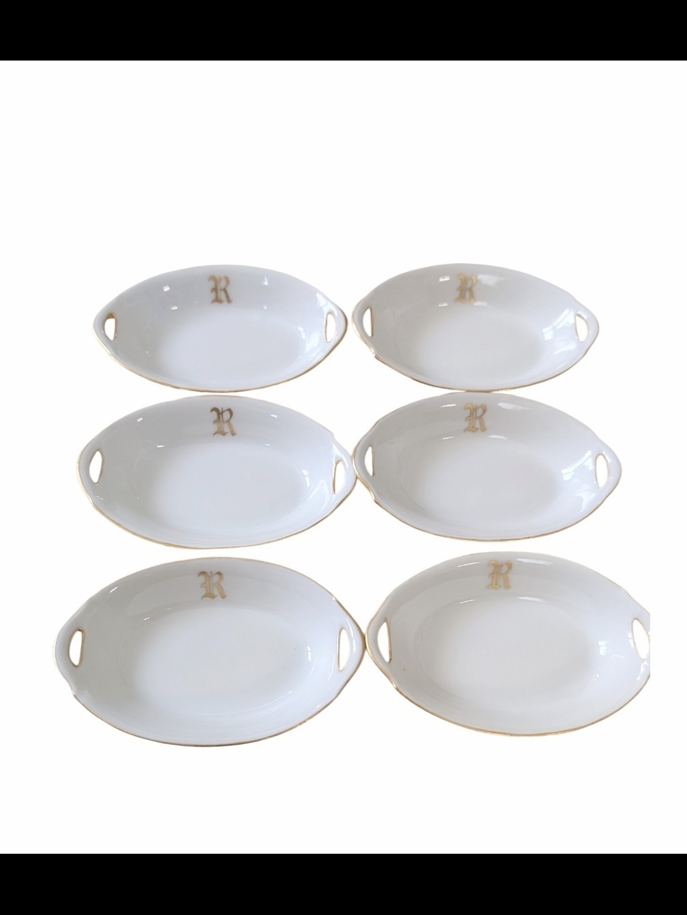 Bavaria Vintage White Porcelain Monogram R Mini Trinket Dish Set 6pc